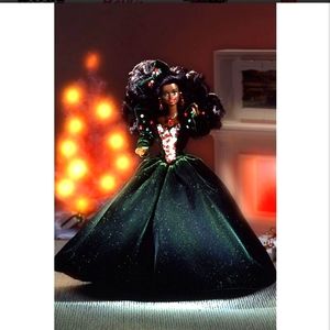 Vintage Happy Holidays Barbie Doll 1991 African American in Velvet Jewels Mattel